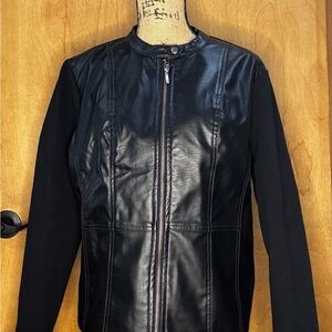 NY Collection Black faux Leather Jacket with Streamlined Design